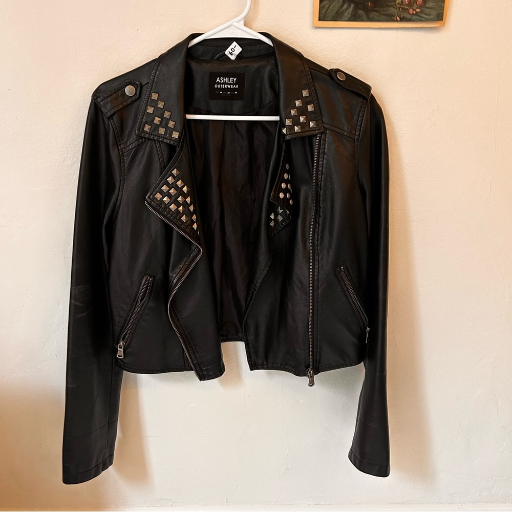 Ashley By 26 International Women's Leather Jacket with Stud Accents